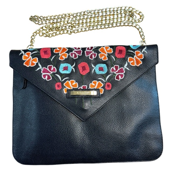 ❤️💗❤️ Tannino Cuervo Embroidered Leather Envelope Clutch Removable Gold Chain - Picture 3 of 9